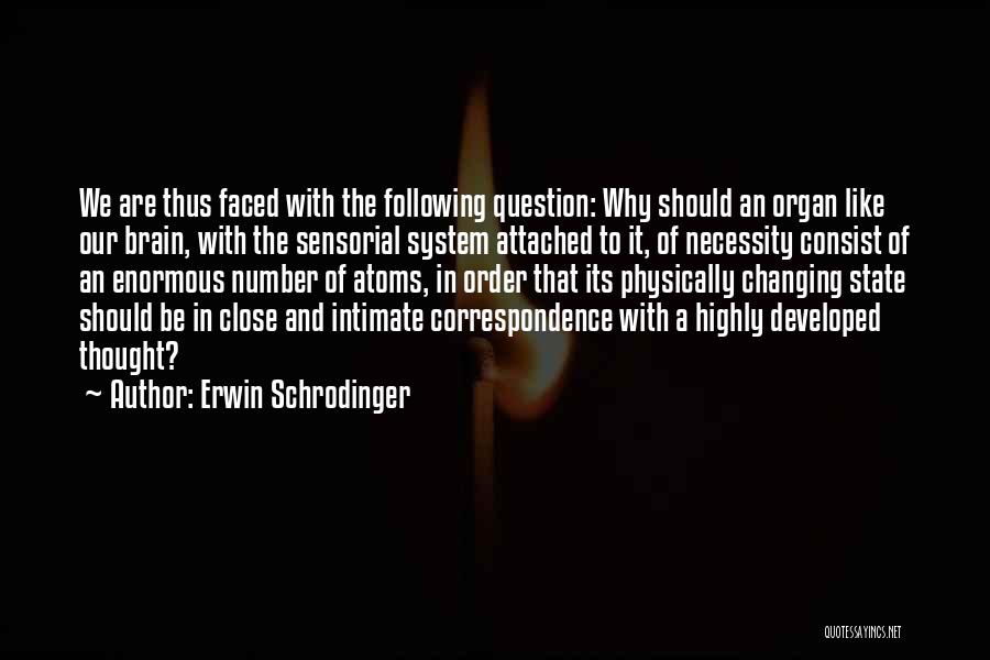 Erwin Schrodinger Quotes: We Are Thus Faced With The Following Question: Why Should An Organ Like Our Brain, With The Sensorial System Attached