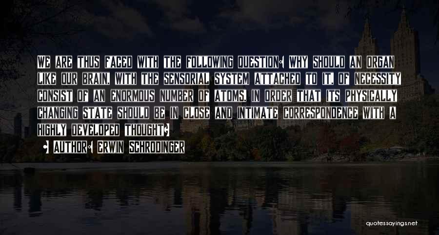 Erwin Schrodinger Quotes: We Are Thus Faced With The Following Question: Why Should An Organ Like Our Brain, With The Sensorial System Attached