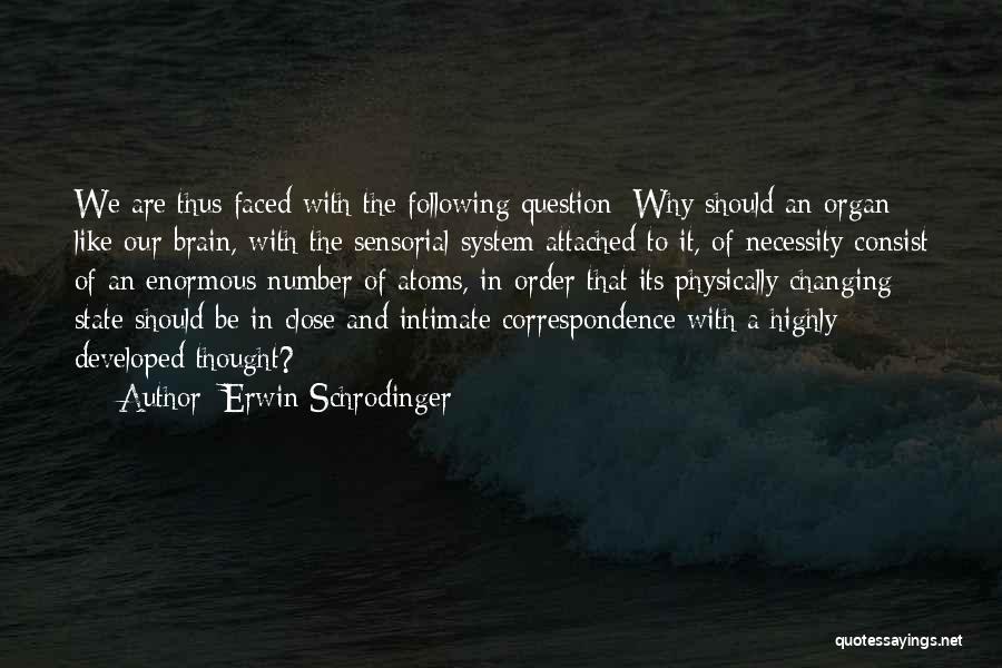 Erwin Schrodinger Quotes: We Are Thus Faced With The Following Question: Why Should An Organ Like Our Brain, With The Sensorial System Attached