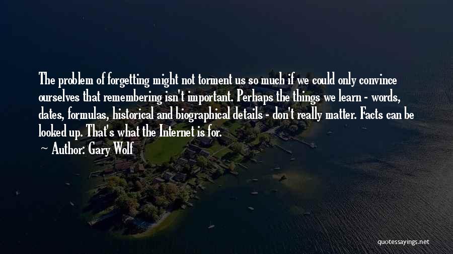 Gary Wolf Quotes: The Problem Of Forgetting Might Not Torment Us So Much If We Could Only Convince Ourselves That Remembering Isn't Important.