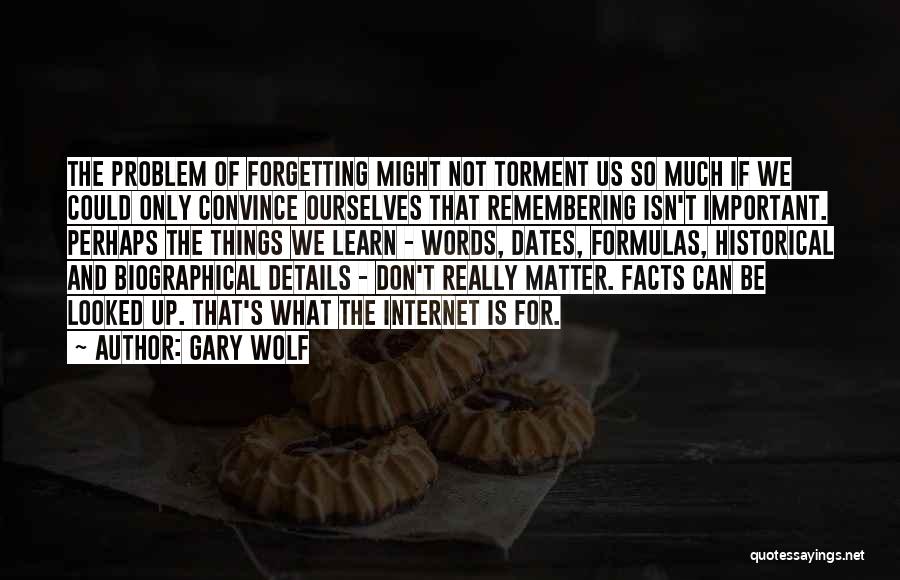Gary Wolf Quotes: The Problem Of Forgetting Might Not Torment Us So Much If We Could Only Convince Ourselves That Remembering Isn't Important.