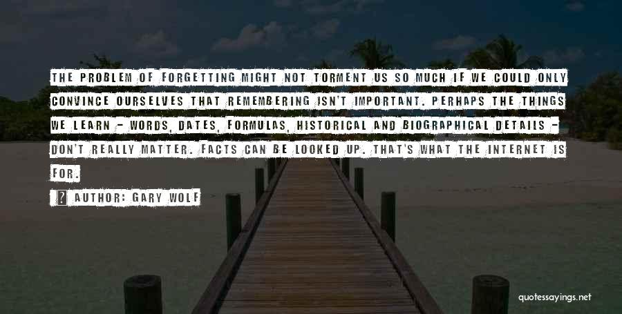 Gary Wolf Quotes: The Problem Of Forgetting Might Not Torment Us So Much If We Could Only Convince Ourselves That Remembering Isn't Important.