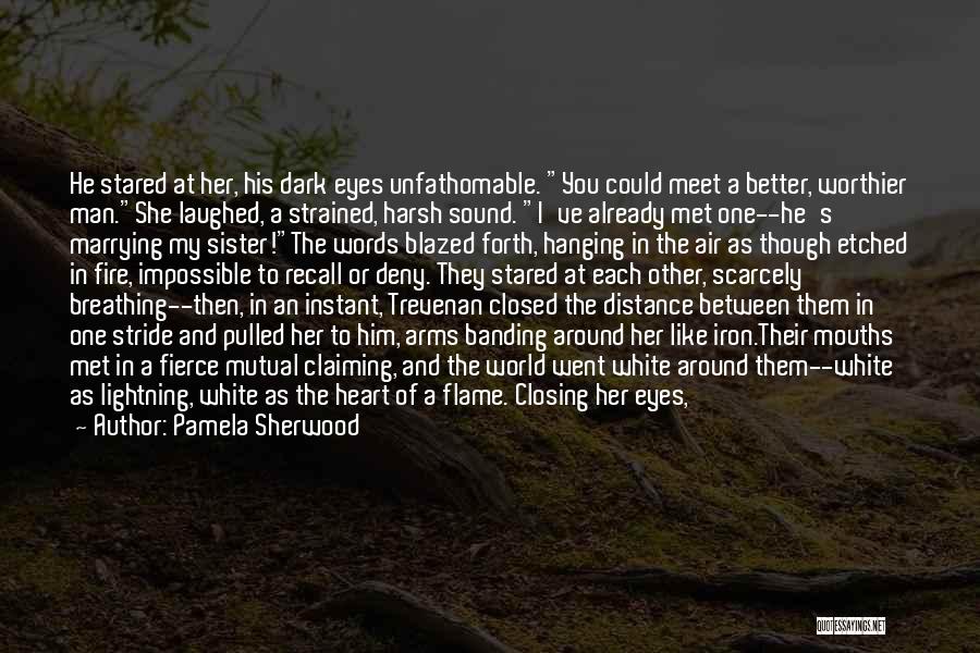 Pamela Sherwood Quotes: He Stared At Her, His Dark Eyes Unfathomable. You Could Meet A Better, Worthier Man.she Laughed, A Strained, Harsh Sound.