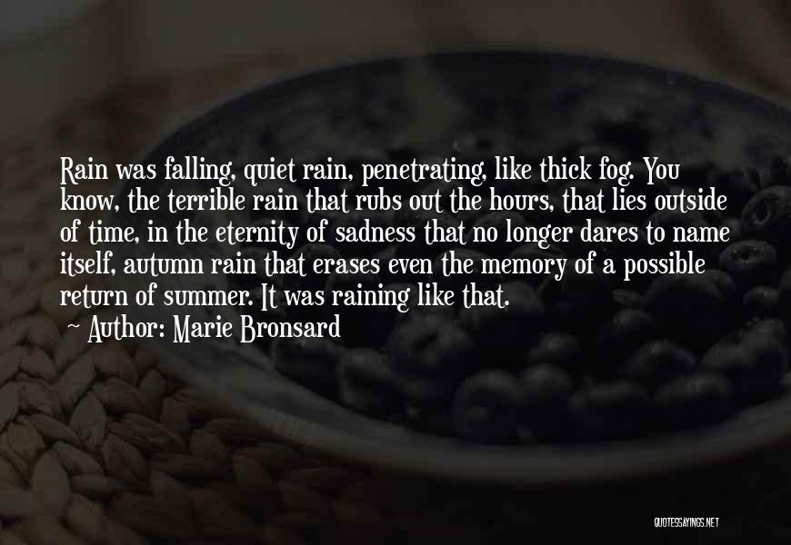 Marie Bronsard Quotes: Rain Was Falling, Quiet Rain, Penetrating, Like Thick Fog. You Know, The Terrible Rain That Rubs Out The Hours, That