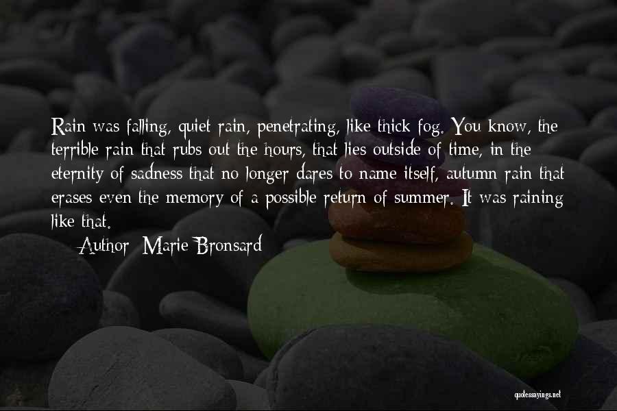 Marie Bronsard Quotes: Rain Was Falling, Quiet Rain, Penetrating, Like Thick Fog. You Know, The Terrible Rain That Rubs Out The Hours, That