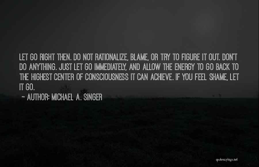 Michael A. Singer Quotes: Let Go Right Then. Do Not Rationalize, Blame, Or Try To Figure It Out. Don't Do Anything. Just Let Go