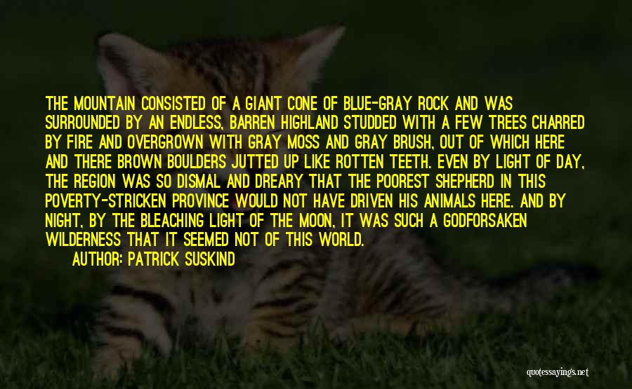 Patrick Suskind Quotes: The Mountain Consisted Of A Giant Cone Of Blue-gray Rock And Was Surrounded By An Endless, Barren Highland Studded With