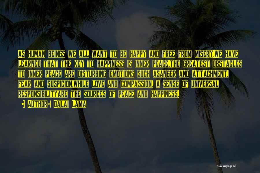 Dalai Lama Quotes: As Human Beings We All Want To Be Happy And Free From Misery.we Have Learned That The Key To Happiness