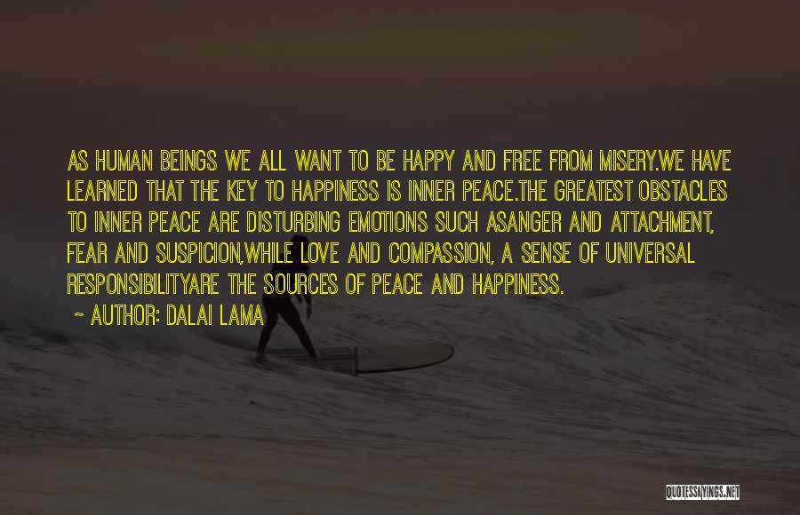 Dalai Lama Quotes: As Human Beings We All Want To Be Happy And Free From Misery.we Have Learned That The Key To Happiness