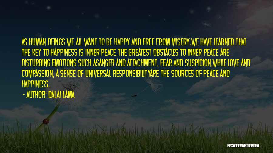 Dalai Lama Quotes: As Human Beings We All Want To Be Happy And Free From Misery.we Have Learned That The Key To Happiness