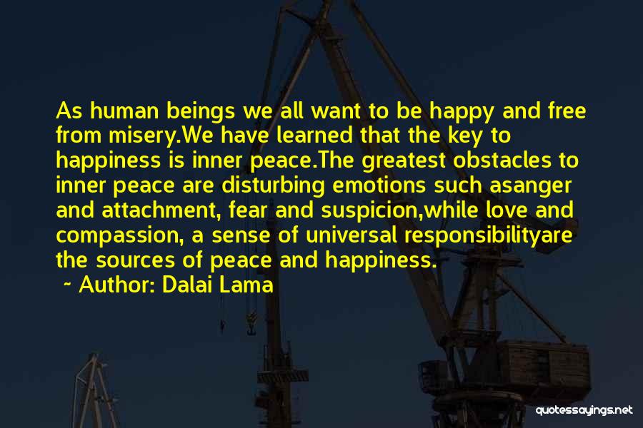 Dalai Lama Quotes: As Human Beings We All Want To Be Happy And Free From Misery.we Have Learned That The Key To Happiness