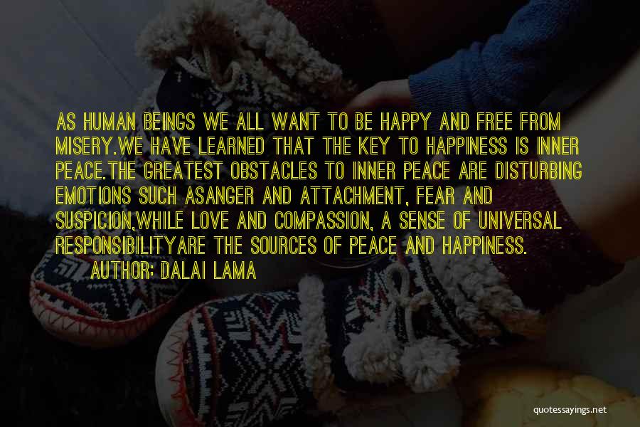 Dalai Lama Quotes: As Human Beings We All Want To Be Happy And Free From Misery.we Have Learned That The Key To Happiness