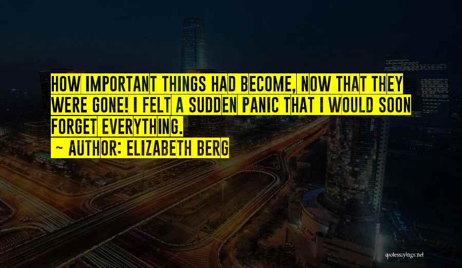 Elizabeth Berg Quotes: How Important Things Had Become, Now That They Were Gone! I Felt A Sudden Panic That I Would Soon Forget