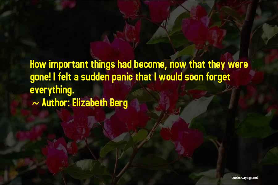 Elizabeth Berg Quotes: How Important Things Had Become, Now That They Were Gone! I Felt A Sudden Panic That I Would Soon Forget