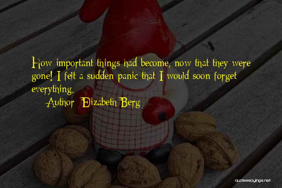 Elizabeth Berg Quotes: How Important Things Had Become, Now That They Were Gone! I Felt A Sudden Panic That I Would Soon Forget