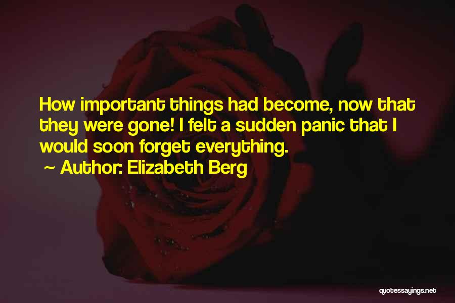Elizabeth Berg Quotes: How Important Things Had Become, Now That They Were Gone! I Felt A Sudden Panic That I Would Soon Forget