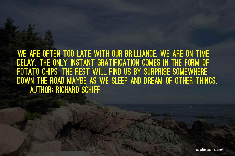 Richard Schiff Quotes: We Are Often Too Late With Our Brilliance. We Are On Time Delay. The Only Instant Gratification Comes In The