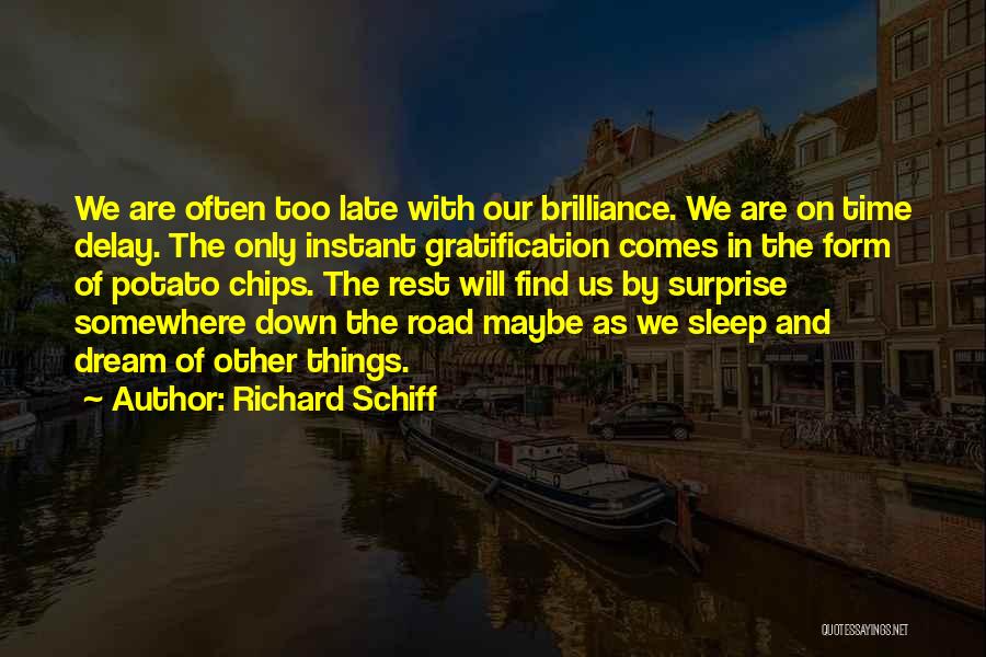 Richard Schiff Quotes: We Are Often Too Late With Our Brilliance. We Are On Time Delay. The Only Instant Gratification Comes In The