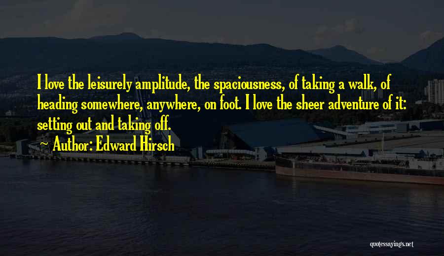 Edward Hirsch Quotes: I Love The Leisurely Amplitude, The Spaciousness, Of Taking A Walk, Of Heading Somewhere, Anywhere, On Foot. I Love The