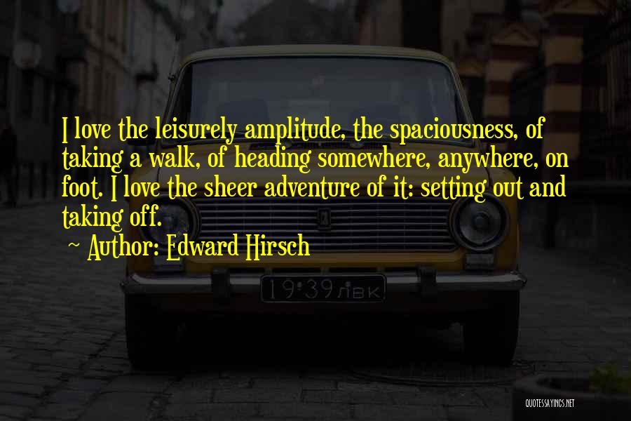Edward Hirsch Quotes: I Love The Leisurely Amplitude, The Spaciousness, Of Taking A Walk, Of Heading Somewhere, Anywhere, On Foot. I Love The