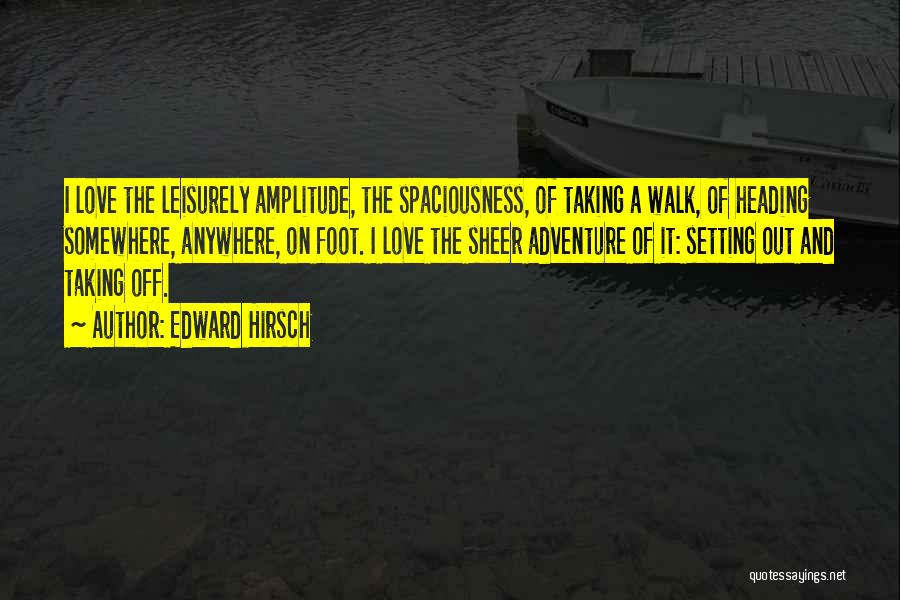 Edward Hirsch Quotes: I Love The Leisurely Amplitude, The Spaciousness, Of Taking A Walk, Of Heading Somewhere, Anywhere, On Foot. I Love The