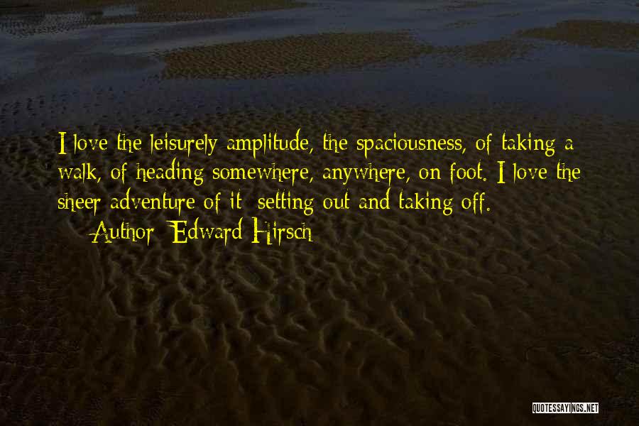 Edward Hirsch Quotes: I Love The Leisurely Amplitude, The Spaciousness, Of Taking A Walk, Of Heading Somewhere, Anywhere, On Foot. I Love The