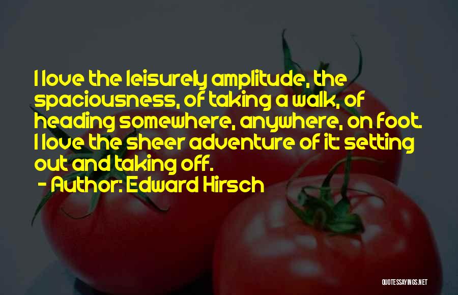 Edward Hirsch Quotes: I Love The Leisurely Amplitude, The Spaciousness, Of Taking A Walk, Of Heading Somewhere, Anywhere, On Foot. I Love The