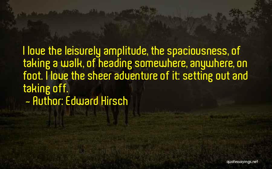Edward Hirsch Quotes: I Love The Leisurely Amplitude, The Spaciousness, Of Taking A Walk, Of Heading Somewhere, Anywhere, On Foot. I Love The