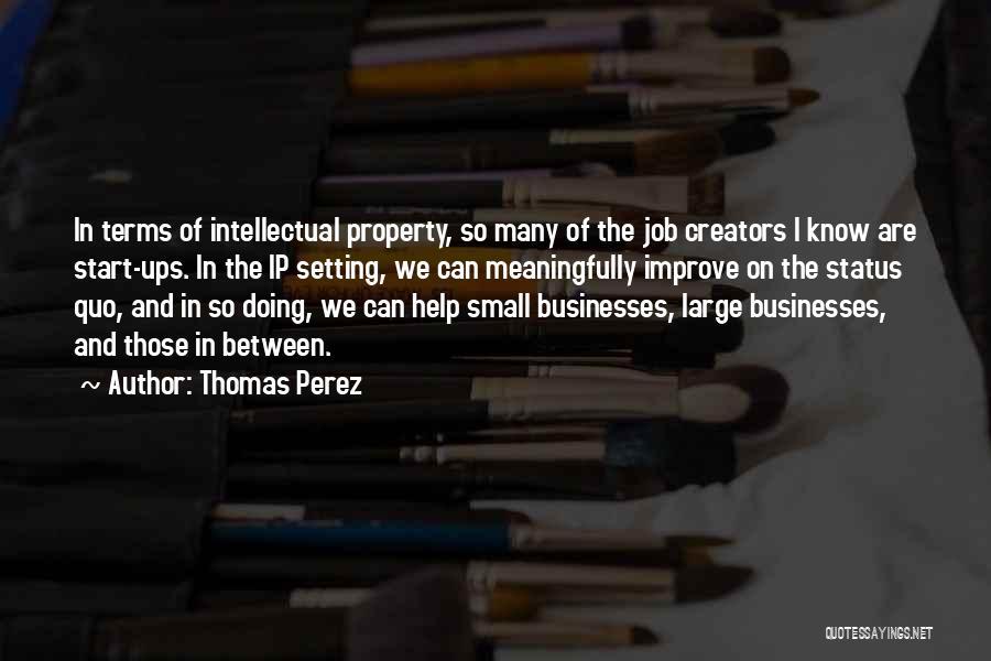 Thomas Perez Quotes: In Terms Of Intellectual Property, So Many Of The Job Creators I Know Are Start-ups. In The Ip Setting, We