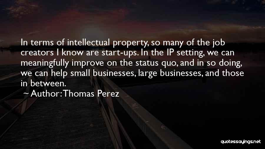 Thomas Perez Quotes: In Terms Of Intellectual Property, So Many Of The Job Creators I Know Are Start-ups. In The Ip Setting, We
