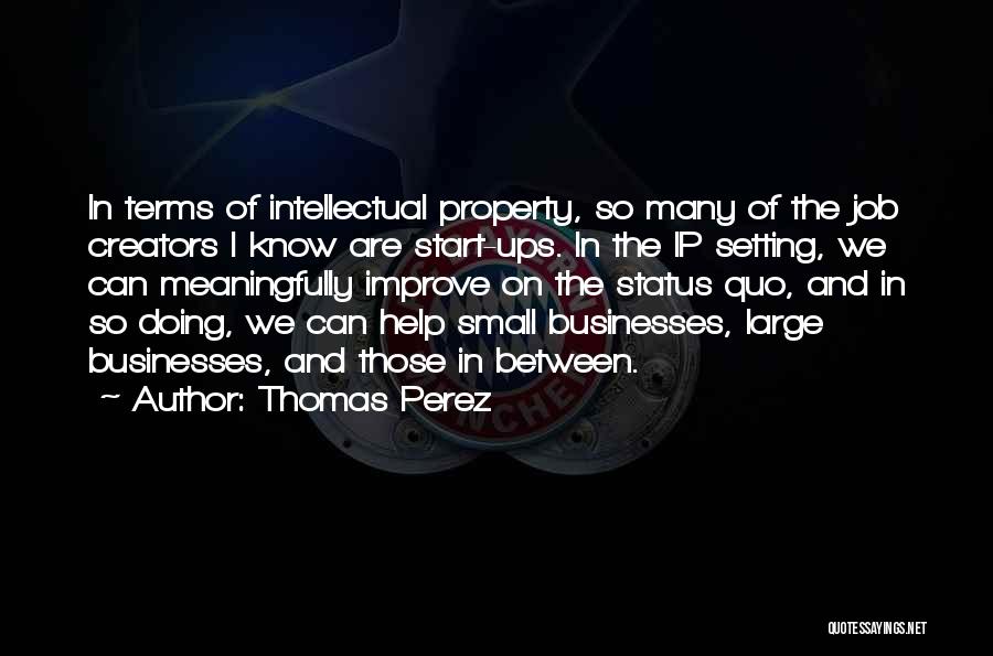 Thomas Perez Quotes: In Terms Of Intellectual Property, So Many Of The Job Creators I Know Are Start-ups. In The Ip Setting, We