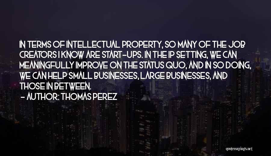 Thomas Perez Quotes: In Terms Of Intellectual Property, So Many Of The Job Creators I Know Are Start-ups. In The Ip Setting, We