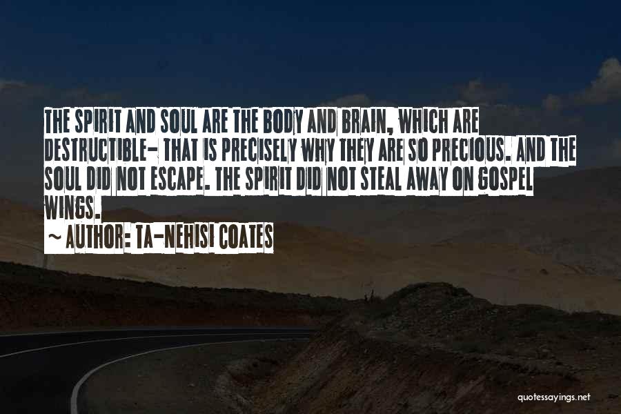 Ta-Nehisi Coates Quotes: The Spirit And Soul Are The Body And Brain, Which Are Destructible- That Is Precisely Why They Are So Precious.