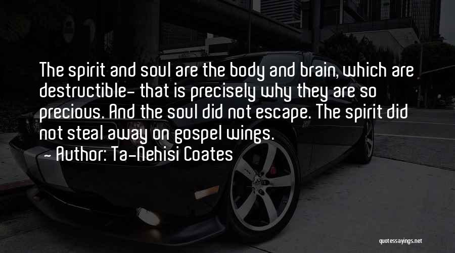Ta-Nehisi Coates Quotes: The Spirit And Soul Are The Body And Brain, Which Are Destructible- That Is Precisely Why They Are So Precious.