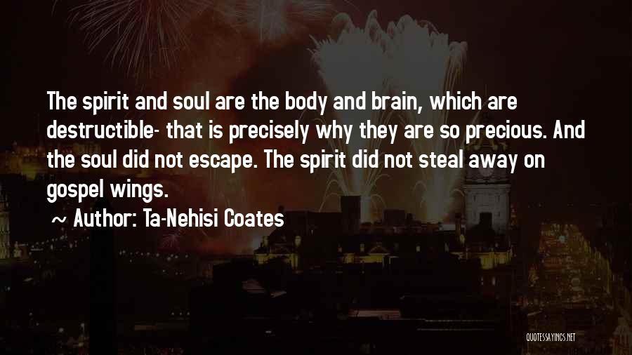 Ta-Nehisi Coates Quotes: The Spirit And Soul Are The Body And Brain, Which Are Destructible- That Is Precisely Why They Are So Precious.