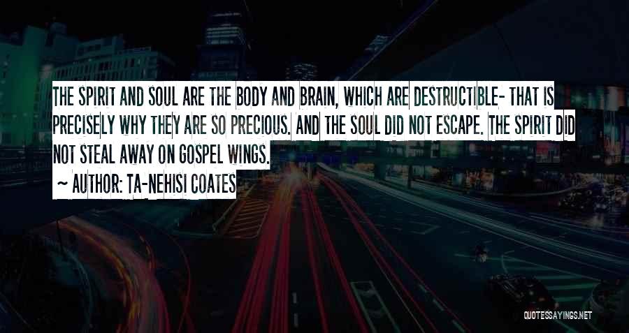Ta-Nehisi Coates Quotes: The Spirit And Soul Are The Body And Brain, Which Are Destructible- That Is Precisely Why They Are So Precious.