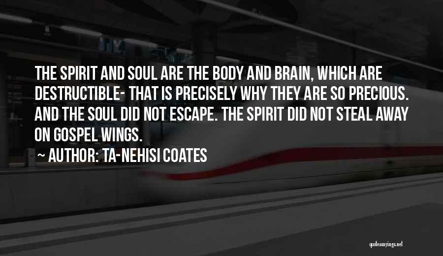 Ta-Nehisi Coates Quotes: The Spirit And Soul Are The Body And Brain, Which Are Destructible- That Is Precisely Why They Are So Precious.