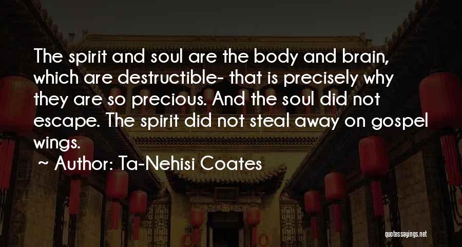 Ta-Nehisi Coates Quotes: The Spirit And Soul Are The Body And Brain, Which Are Destructible- That Is Precisely Why They Are So Precious.