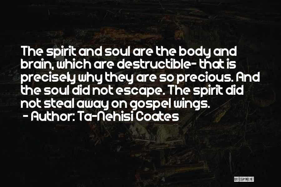 Ta-Nehisi Coates Quotes: The Spirit And Soul Are The Body And Brain, Which Are Destructible- That Is Precisely Why They Are So Precious.