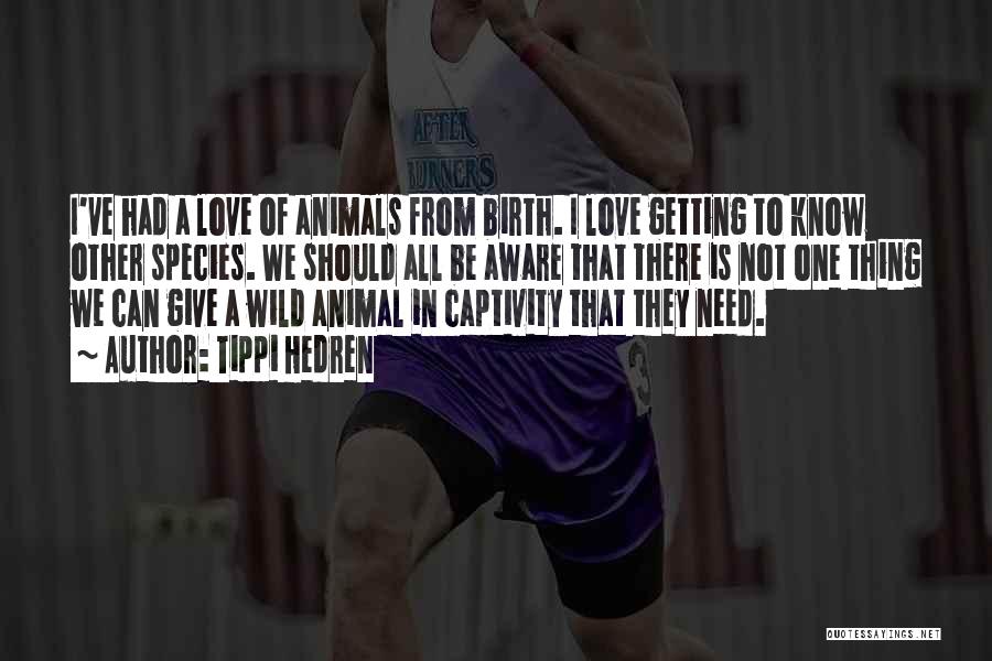 Tippi Hedren Quotes: I've Had A Love Of Animals From Birth. I Love Getting To Know Other Species. We Should All Be Aware