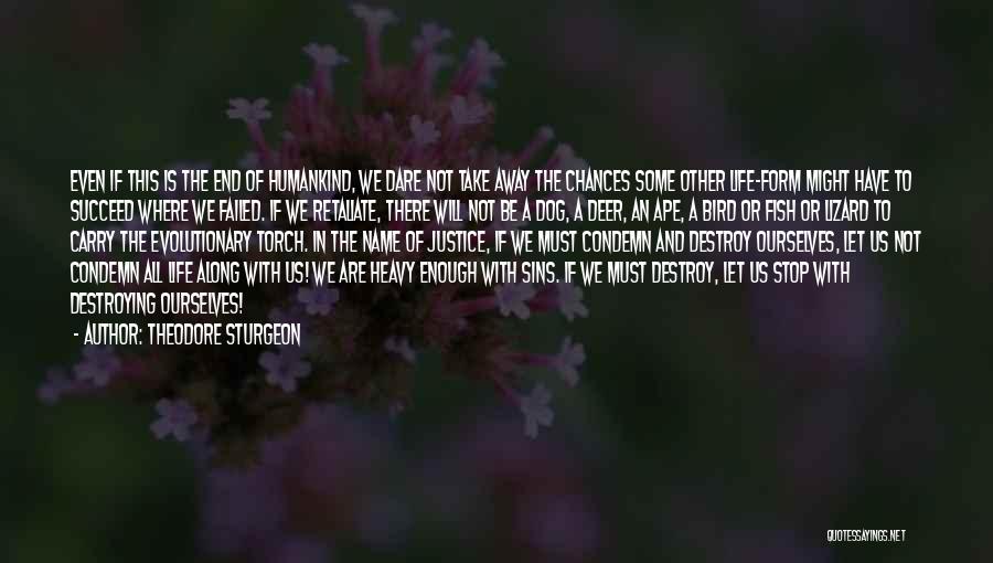 Theodore Sturgeon Quotes: Even If This Is The End Of Humankind, We Dare Not Take Away The Chances Some Other Life-form Might Have