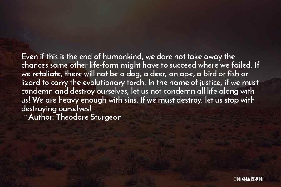 Theodore Sturgeon Quotes: Even If This Is The End Of Humankind, We Dare Not Take Away The Chances Some Other Life-form Might Have