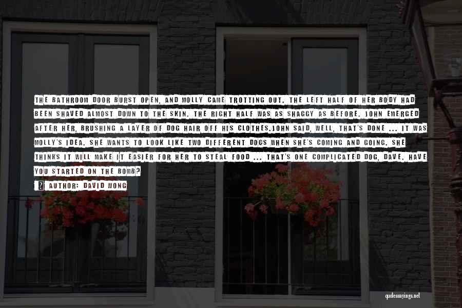 David Wong Quotes: The Bathroom Door Burst Open, And Molly Came Trotting Out. The Left Half Of Her Body Had Been Shaved Almost