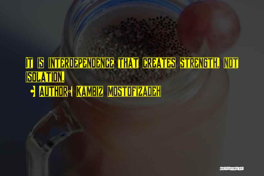 Kambiz Mostofizadeh Quotes: It Is Interdependence That Creates Strength, Not Isolation.