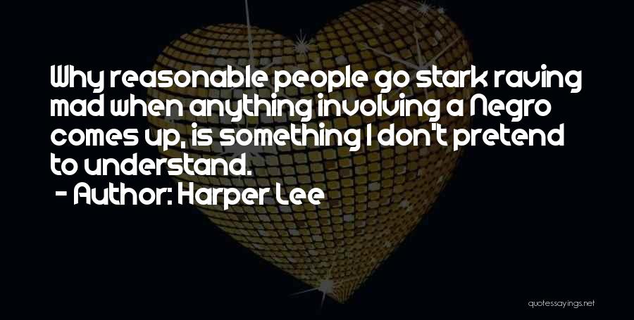 Harper Lee Quotes: Why Reasonable People Go Stark Raving Mad When Anything Involving A Negro Comes Up, Is Something I Don't Pretend To
