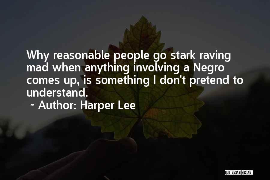 Harper Lee Quotes: Why Reasonable People Go Stark Raving Mad When Anything Involving A Negro Comes Up, Is Something I Don't Pretend To