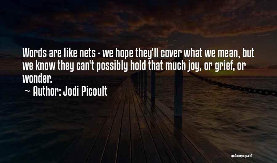 Jodi Picoult Quotes: Words Are Like Nets - We Hope They'll Cover What We Mean, But We Know They Can't Possibly Hold That