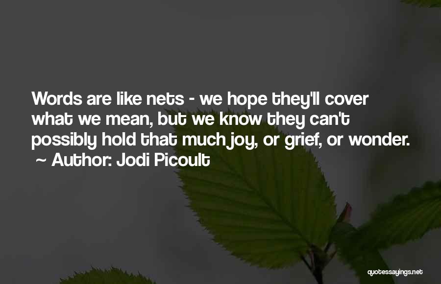 Jodi Picoult Quotes: Words Are Like Nets - We Hope They'll Cover What We Mean, But We Know They Can't Possibly Hold That