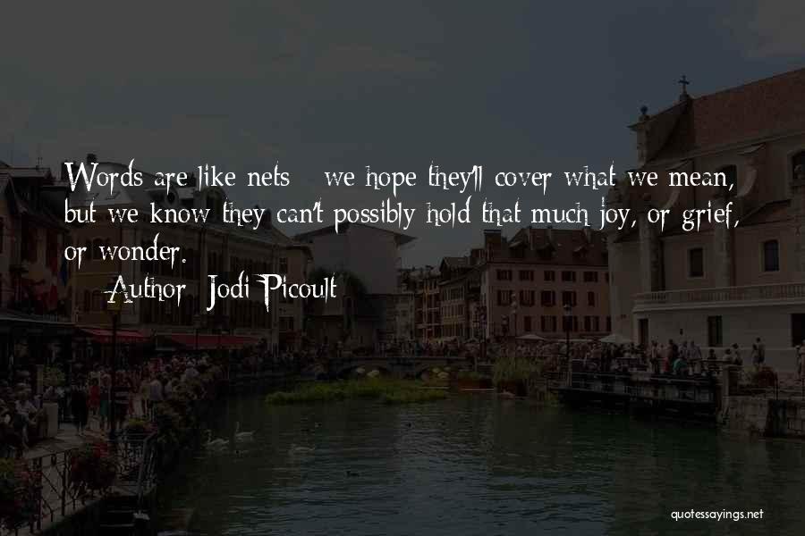 Jodi Picoult Quotes: Words Are Like Nets - We Hope They'll Cover What We Mean, But We Know They Can't Possibly Hold That