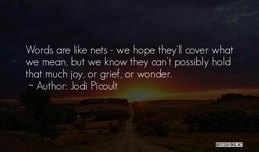 Jodi Picoult Quotes: Words Are Like Nets - We Hope They'll Cover What We Mean, But We Know They Can't Possibly Hold That